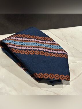 Brittania Men's Navy 56” Tie with Orange and Pink Stripe Detail